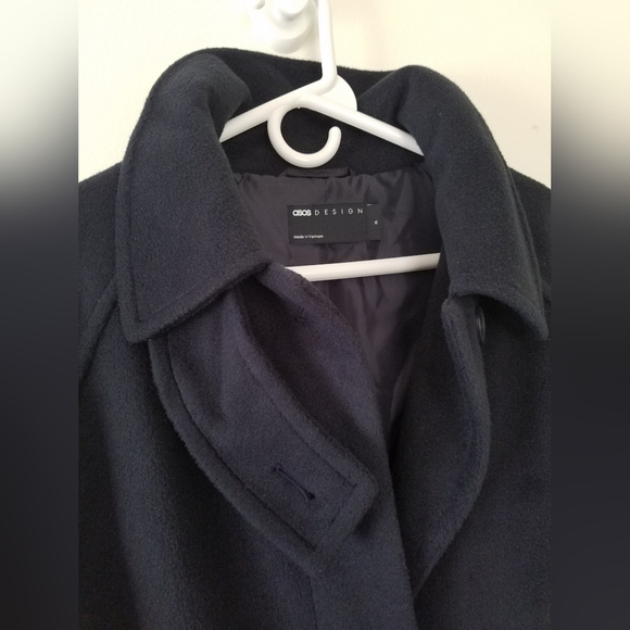 NWOT ASOS DESIGN Top Collar Boyfriend Coat Navy Size Medium - Picture 5 of 12